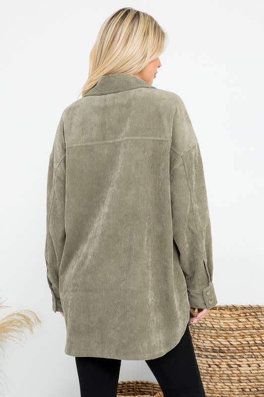 Oversized 4 Pockets Corduroy Shacket: Blue / L