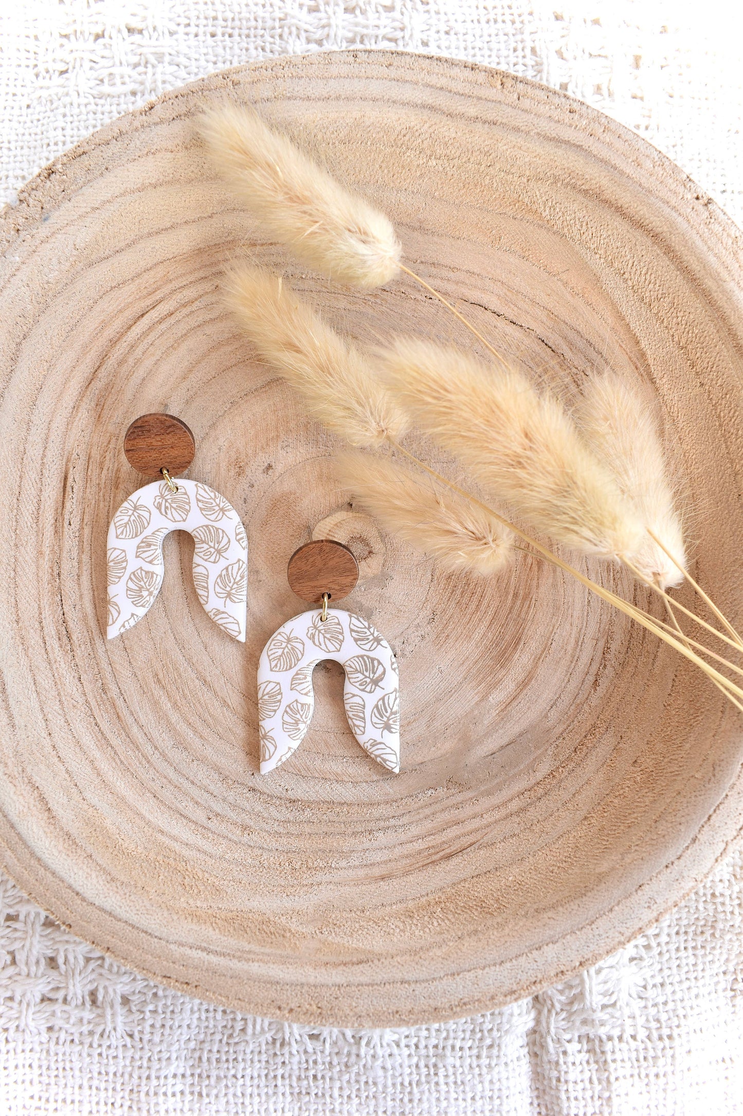 Dusty Rose Creations - White & Wood Monstera Arch Dangles
