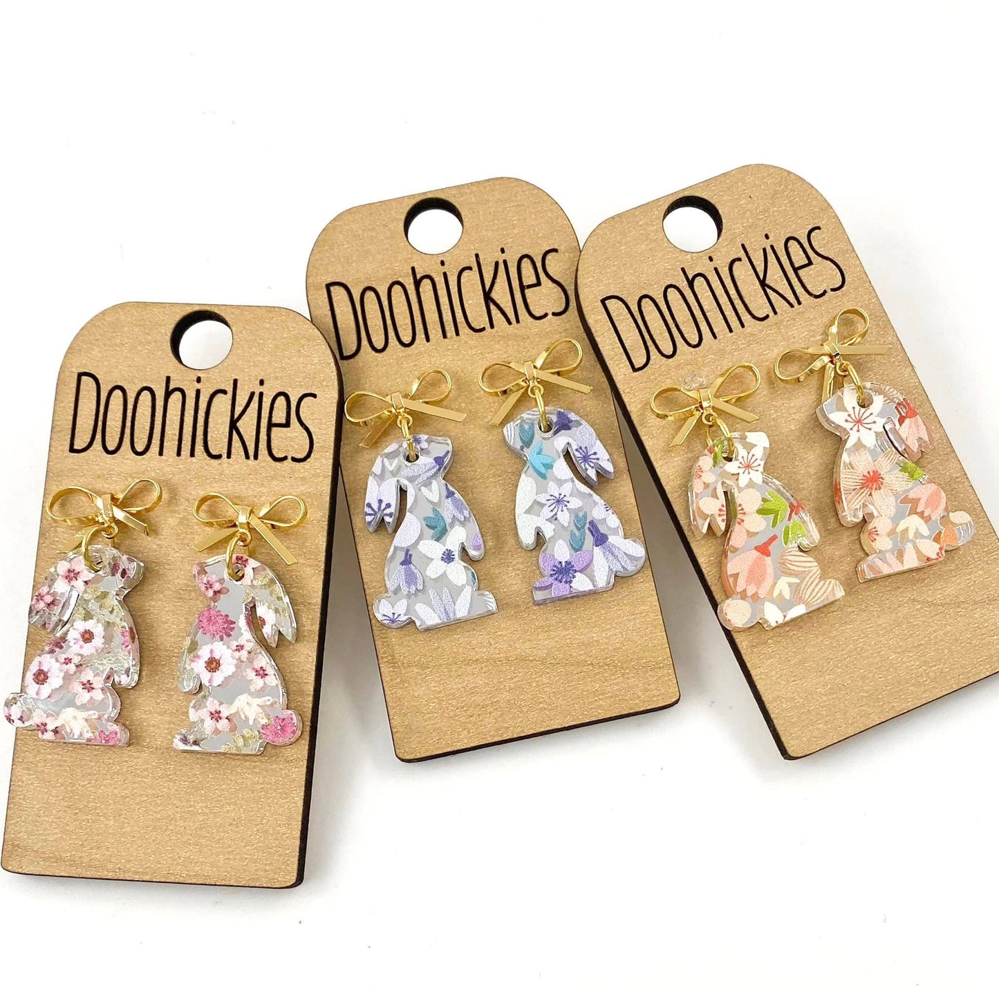 Doohickies - Floral Bunny Dangles - Easter Earrings: Pink