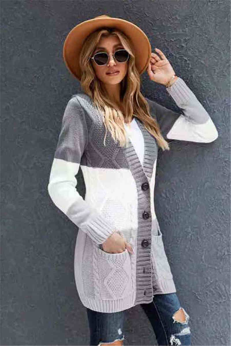 Cable Knit Color Block Button Cardigan