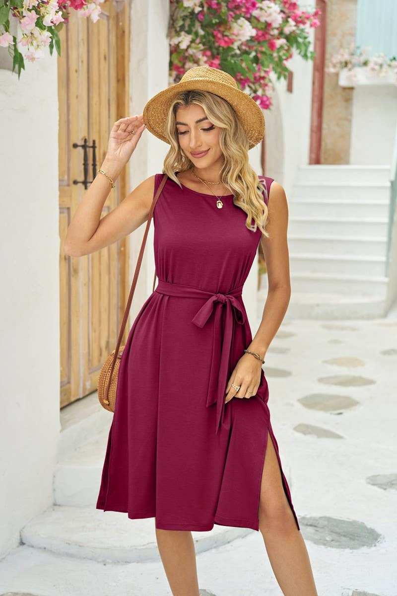 NINEXIS - CWDSD4146_WAISTBAND POCKET SLIT LONG SUNDRESS: NAVY / (L) 1