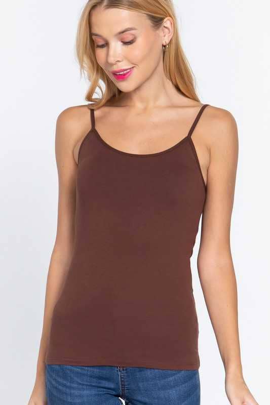 Basic Adjustable Spaghetti Strap Cropped Cami With Self Bra: WHITE