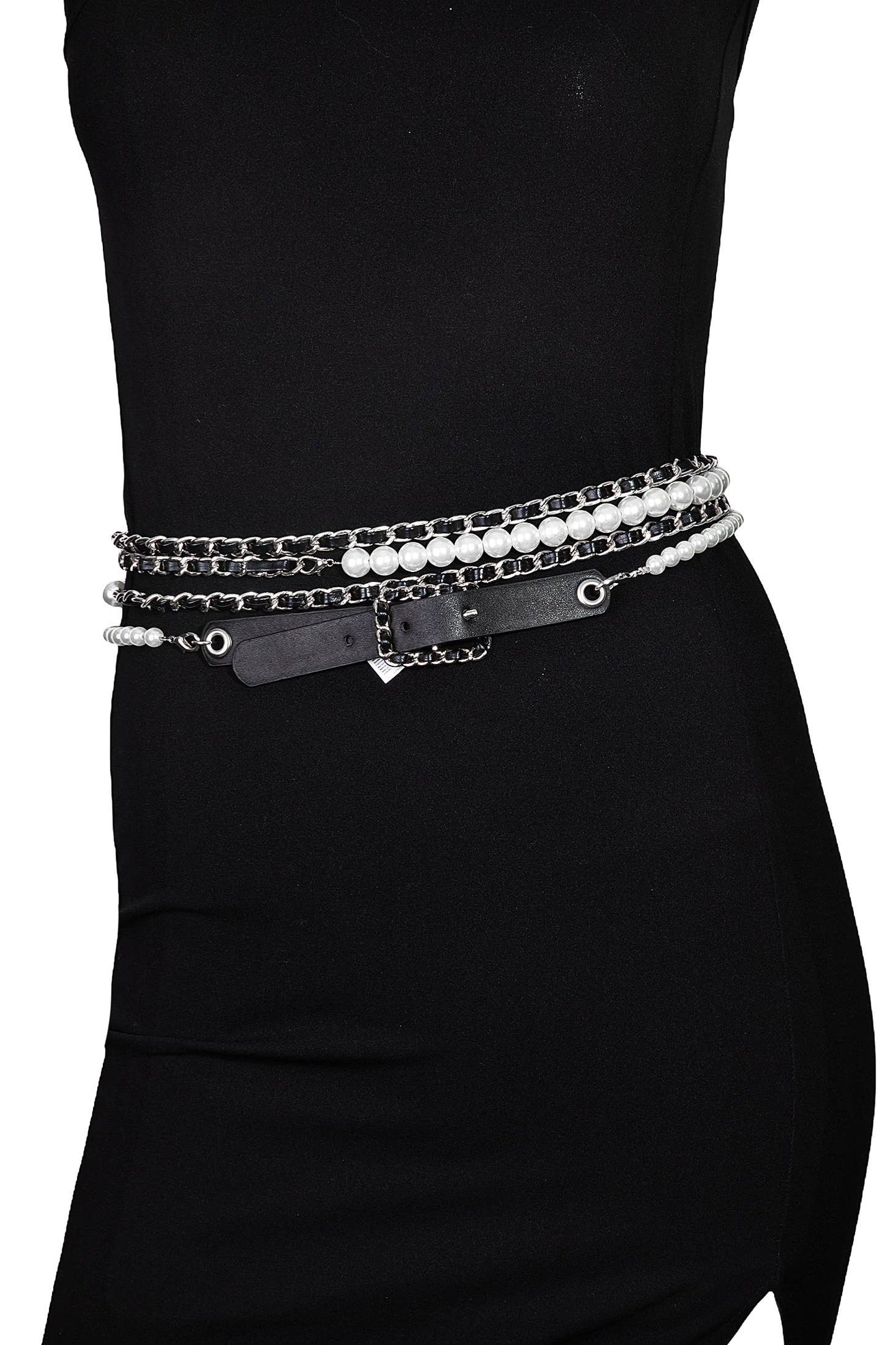 Anarchy Street - Pearl Chain Leather Layered Fashion Belt: S