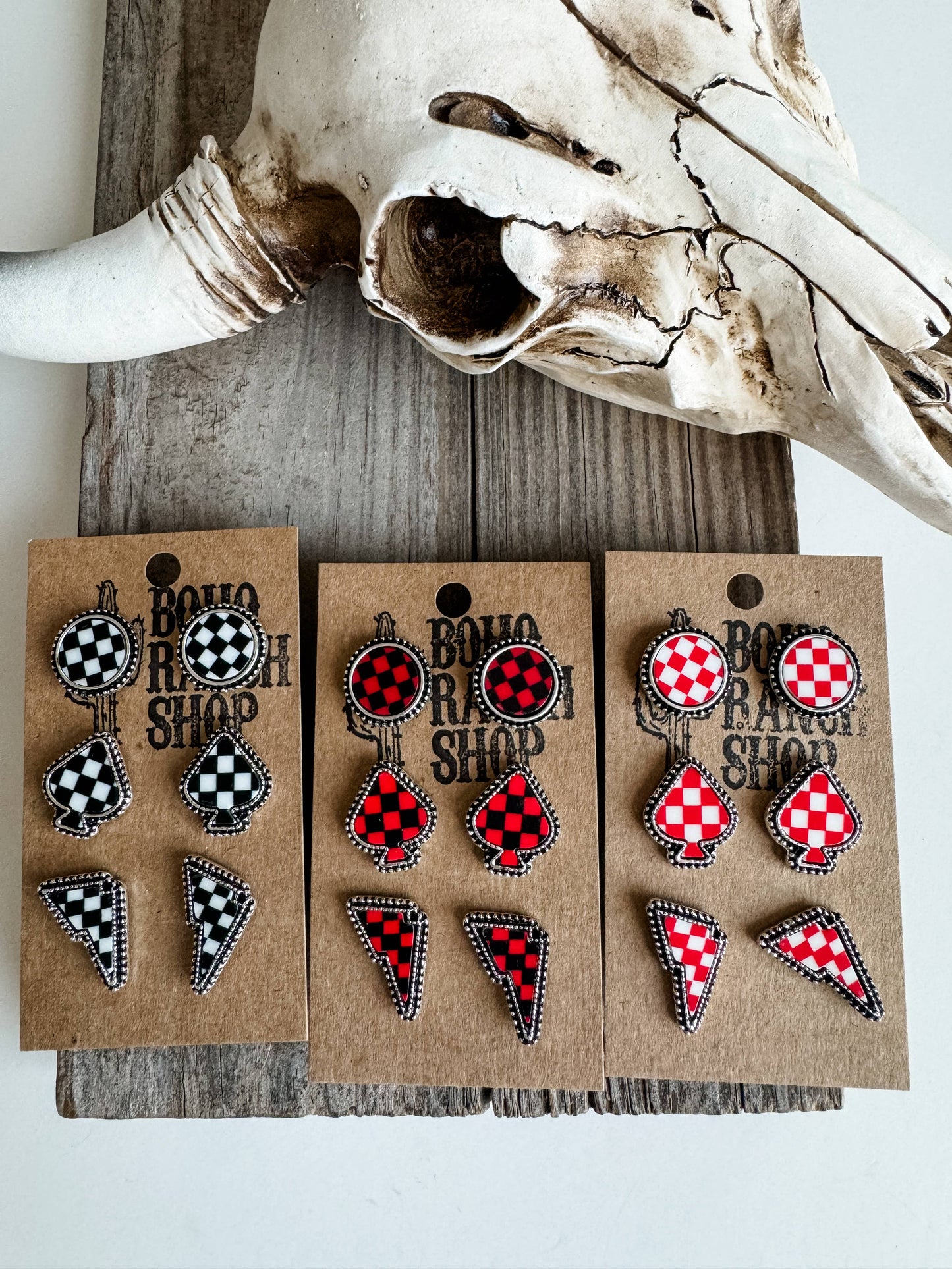 Boho Ranch Shop - Western Checker Shape Post Combo Earring Set: 4
