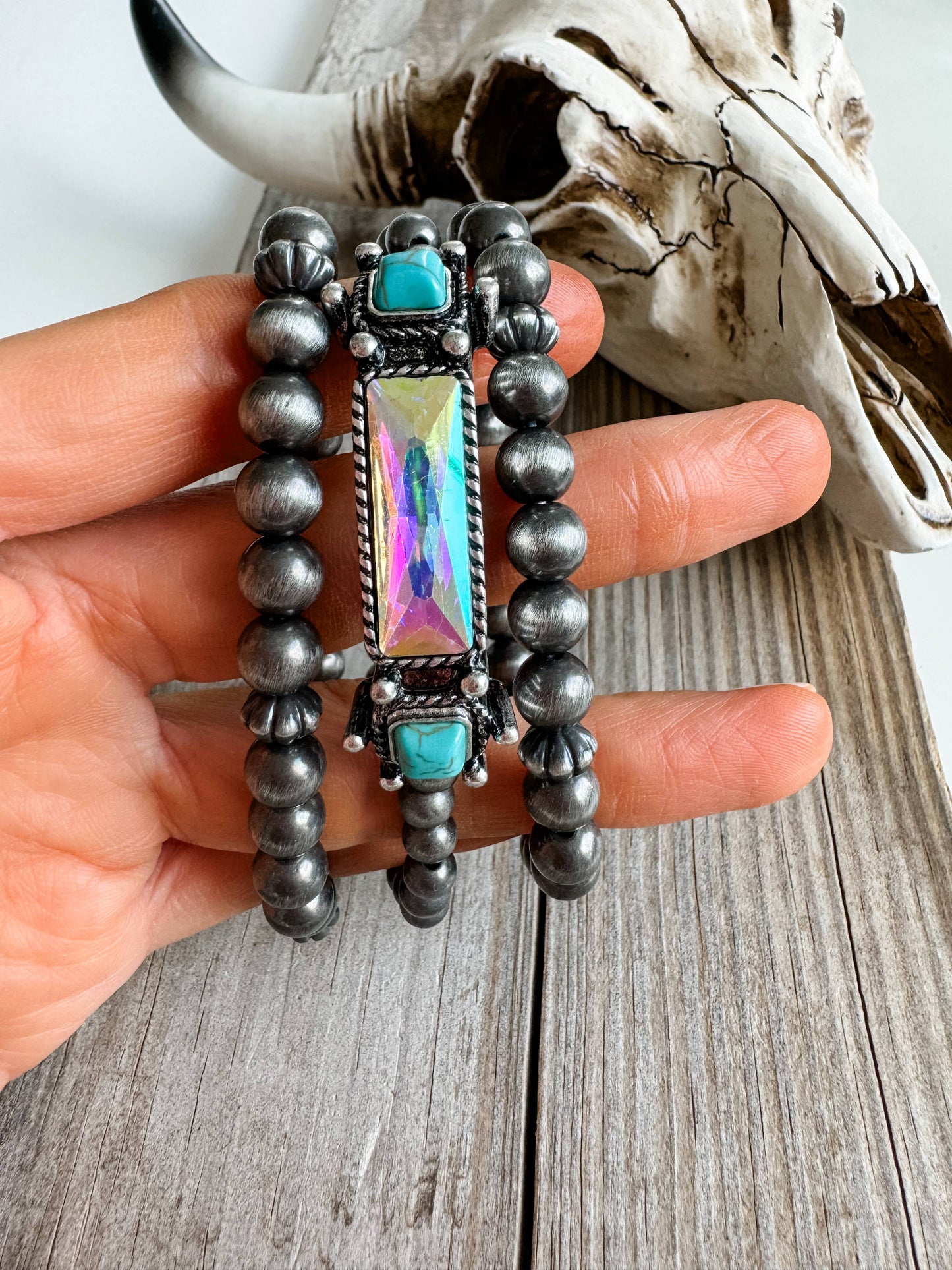 Boho Ranch Shop - WESTERN STYLE BEADED BRACELET SET: TURQUOISE