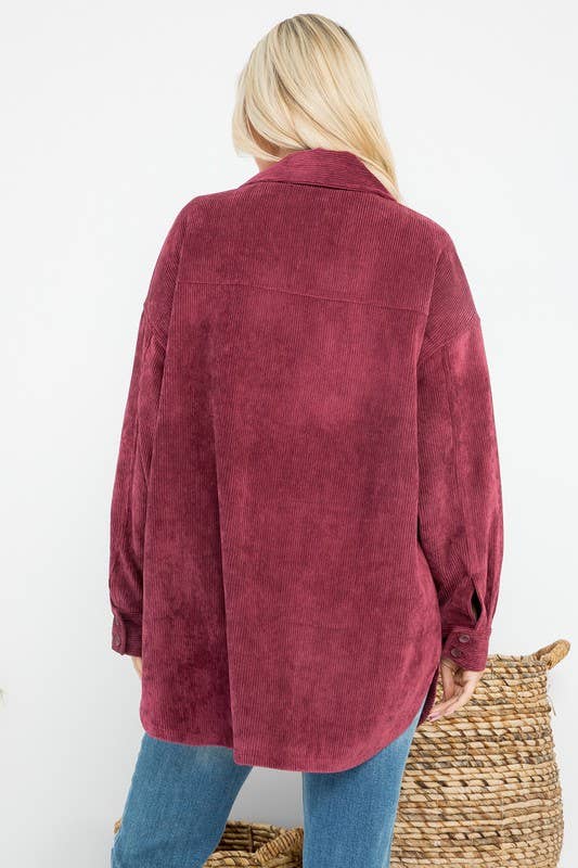Oversized 4 Pockets Corduroy Shacket: Blue / L