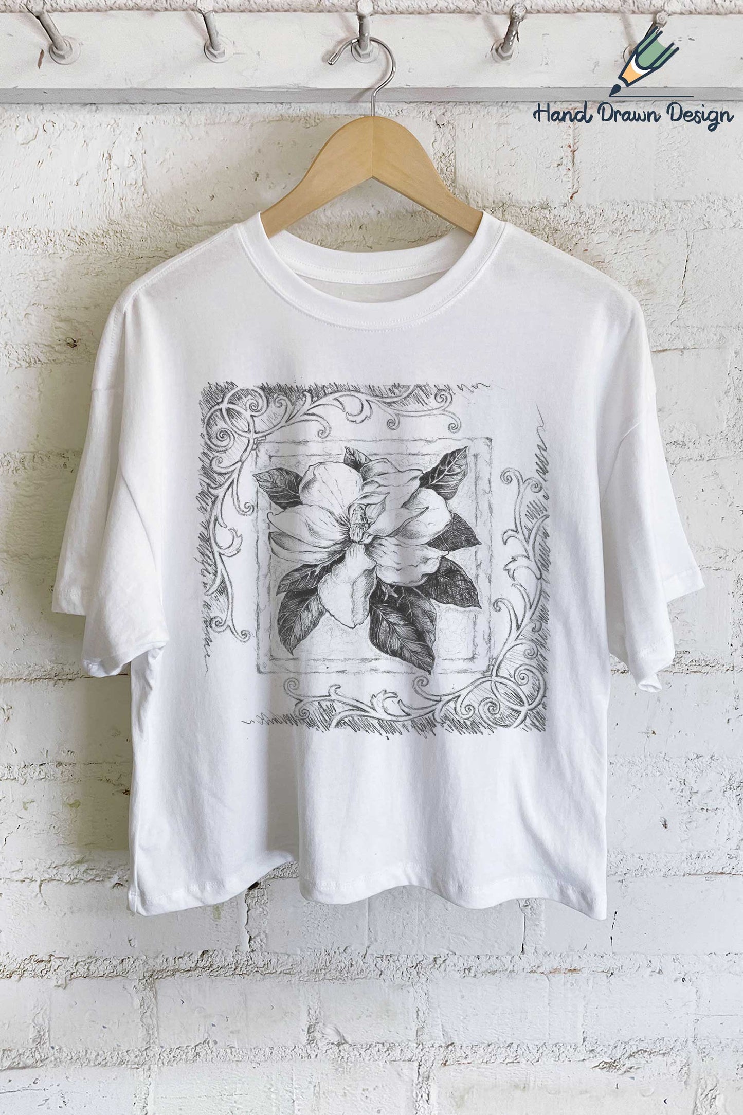 Rustee Clothing - MAGNOLIA FLOWER HAND DRAWN GRAPHIC LONG CROP TOP: Dusty mint