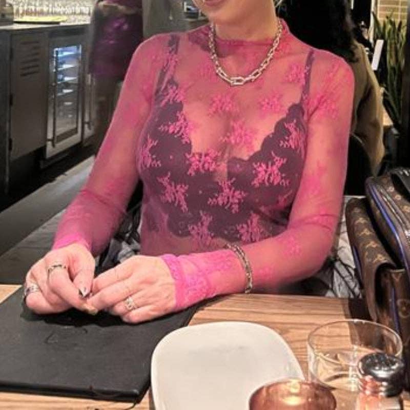 Lux Layering Floral Lace See Through Mesh Top Lavender