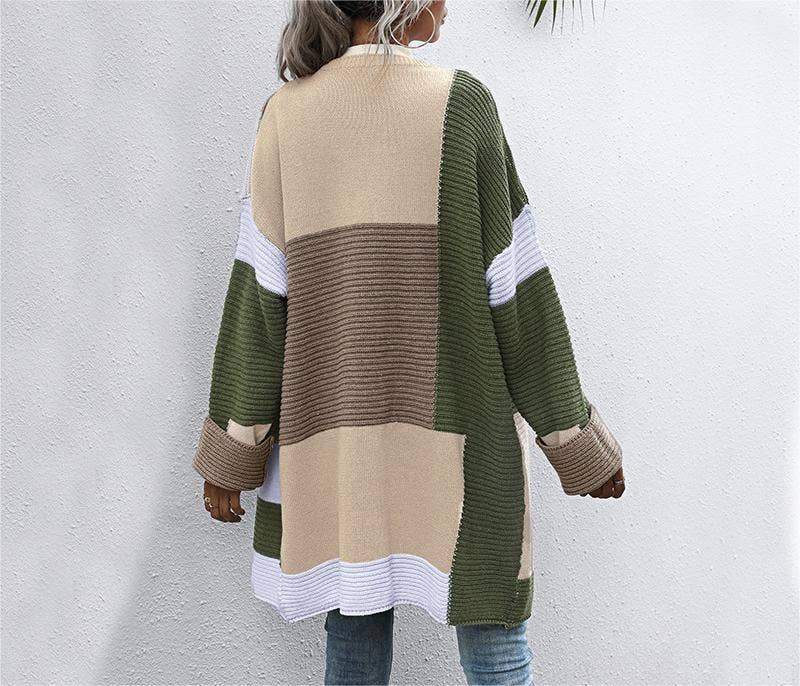 Color Clash Cardigan Knit Long Jacket: