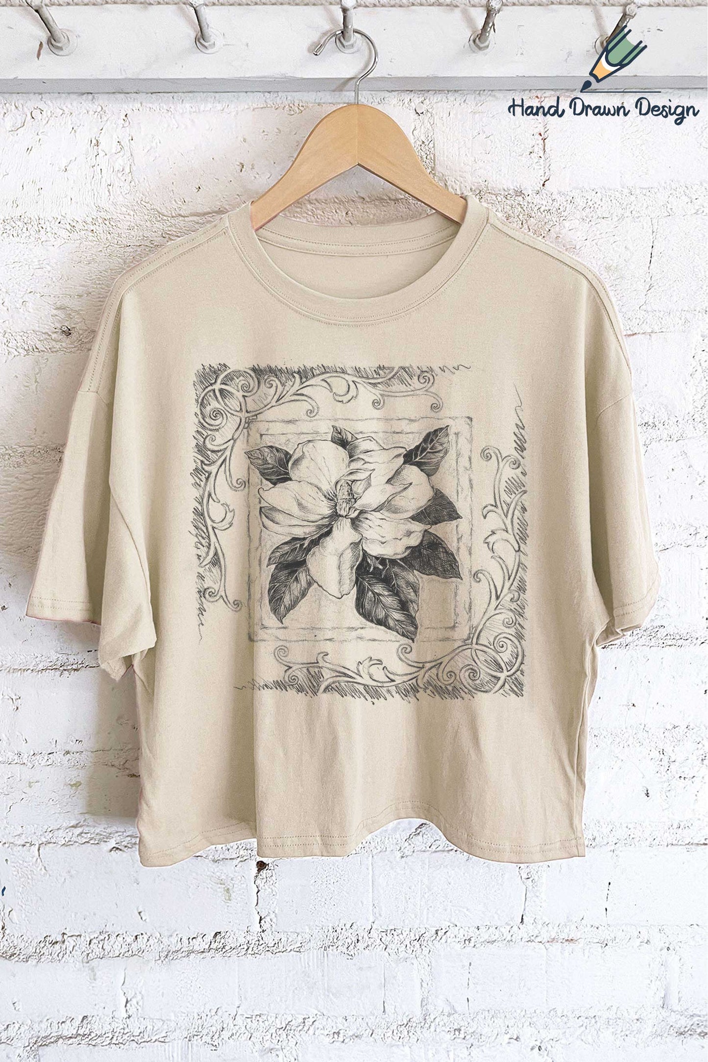 Rustee Clothing - MAGNOLIA FLOWER HAND DRAWN GRAPHIC LONG CROP TOP: Dusty mint