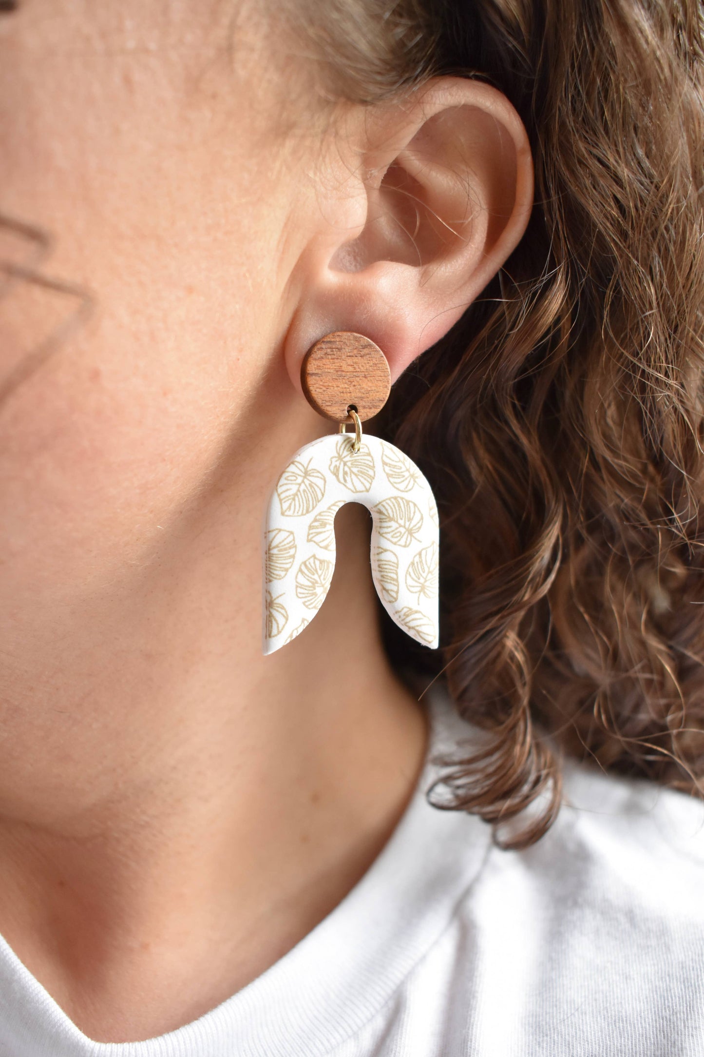 Dusty Rose Creations - White & Wood Monstera Arch Dangles