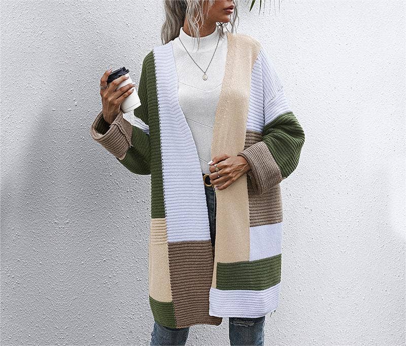 Color Clash Cardigan Knit Long Jacket: