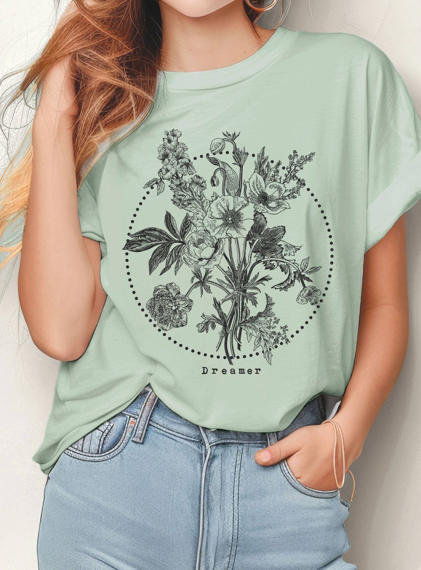 Rustee Clothing - DREAMER FLOWER GRAPHIC TSHIRTS: Black