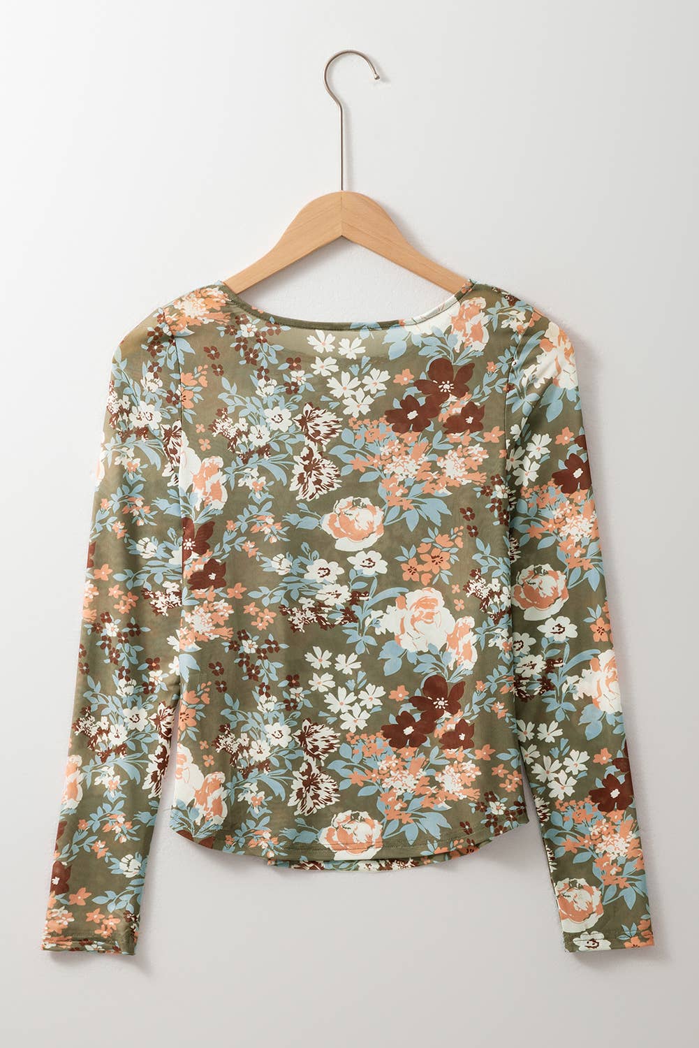 Floral Print Mesh Fitted Long Sleeve Top