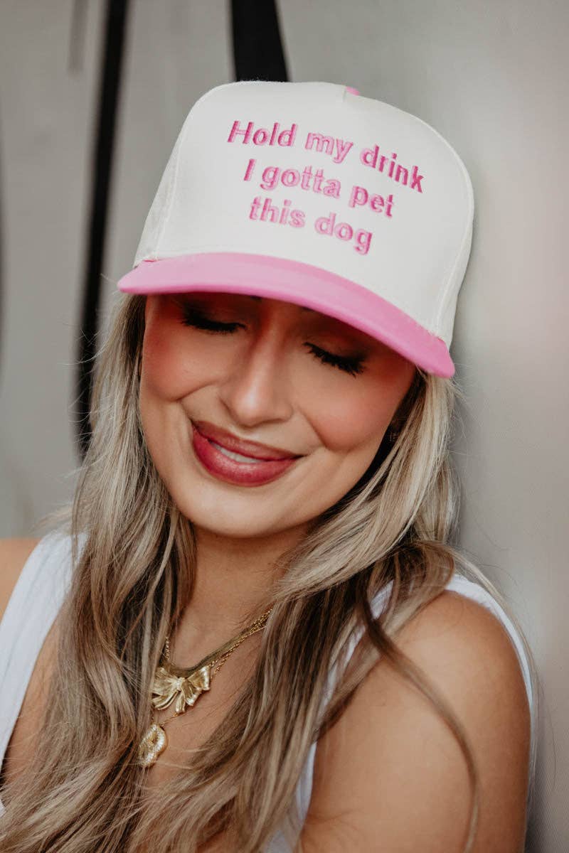 Katydid - Hold My Drink I Gotta Pet This Dog Vintage Hat: Dark Green and Tan