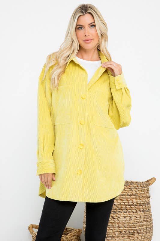 Oversized 4 Pockets Corduroy Shacket: Blue / L