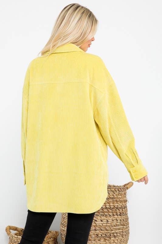 Oversized 4 Pockets Corduroy Shacket: Blue / L