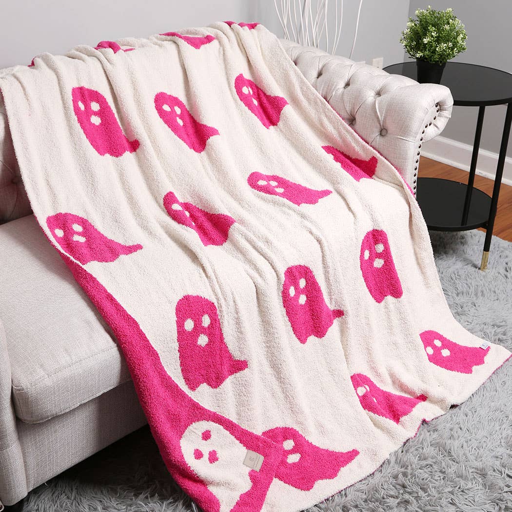 Fashion City - Ghost Patterned Throw Blanket: FUCHSIA / ONE SIZE
