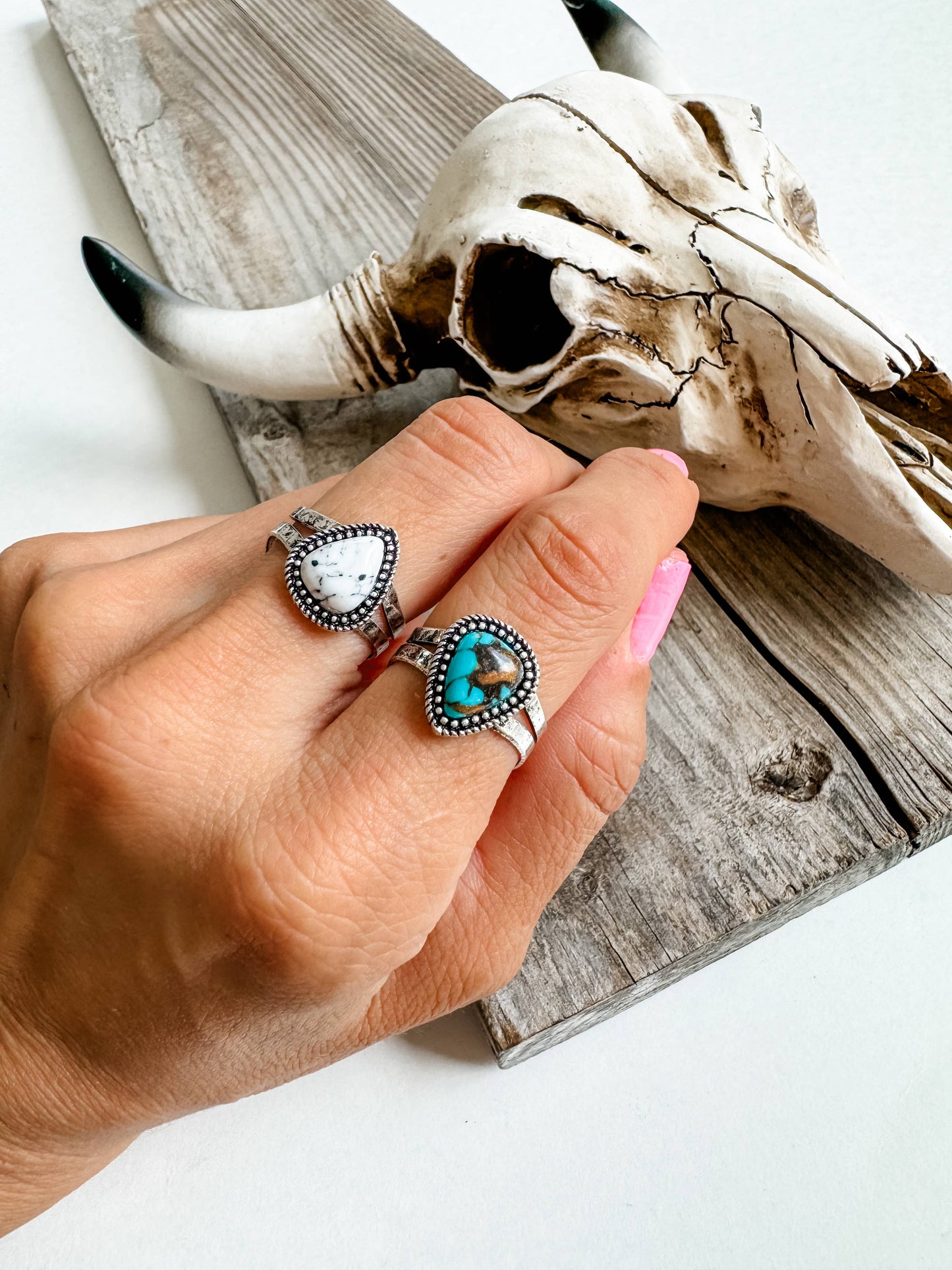 Boho Ranch Shop - Western Teardrop Stone Adjustable Ring : TURQUOISE