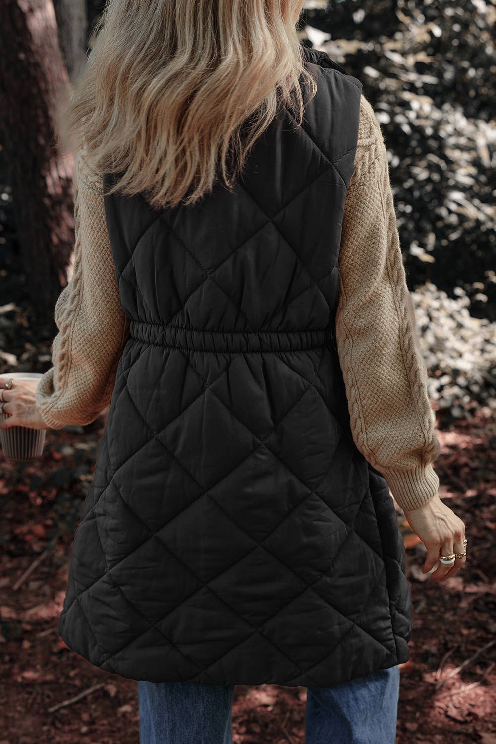 Longline Quilted Stand Collar Puffer Vest