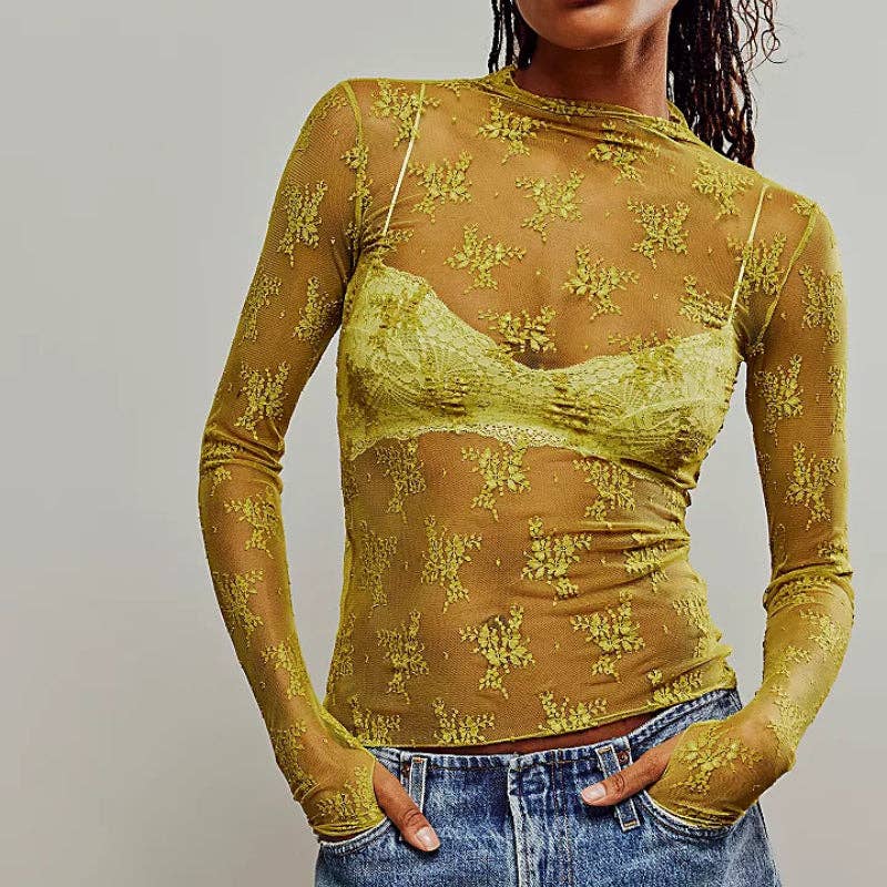 Lux Layering Floral Lace See Through Mesh Top Lavender