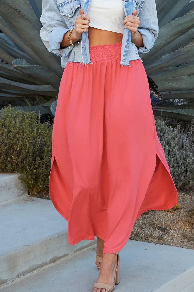 NINEXIS - CWBLS041_SMOCKING WAIST MAXI SKIRT WITH SIDE POCKET: Black / (S) 1