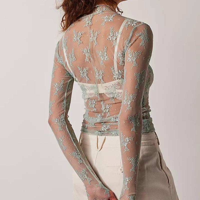 Lux Layering Floral Lace See Through Mesh Top Lavender
