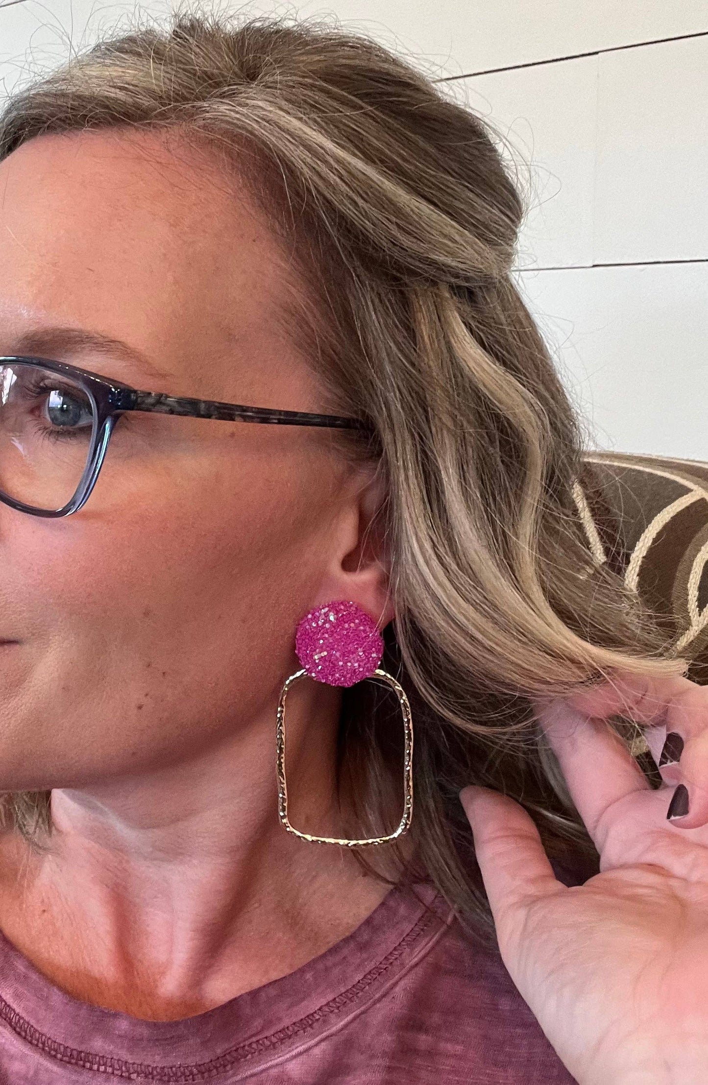 Bleu Olive Designs - Hot Pink Glitter SQ Showstopper Earrings