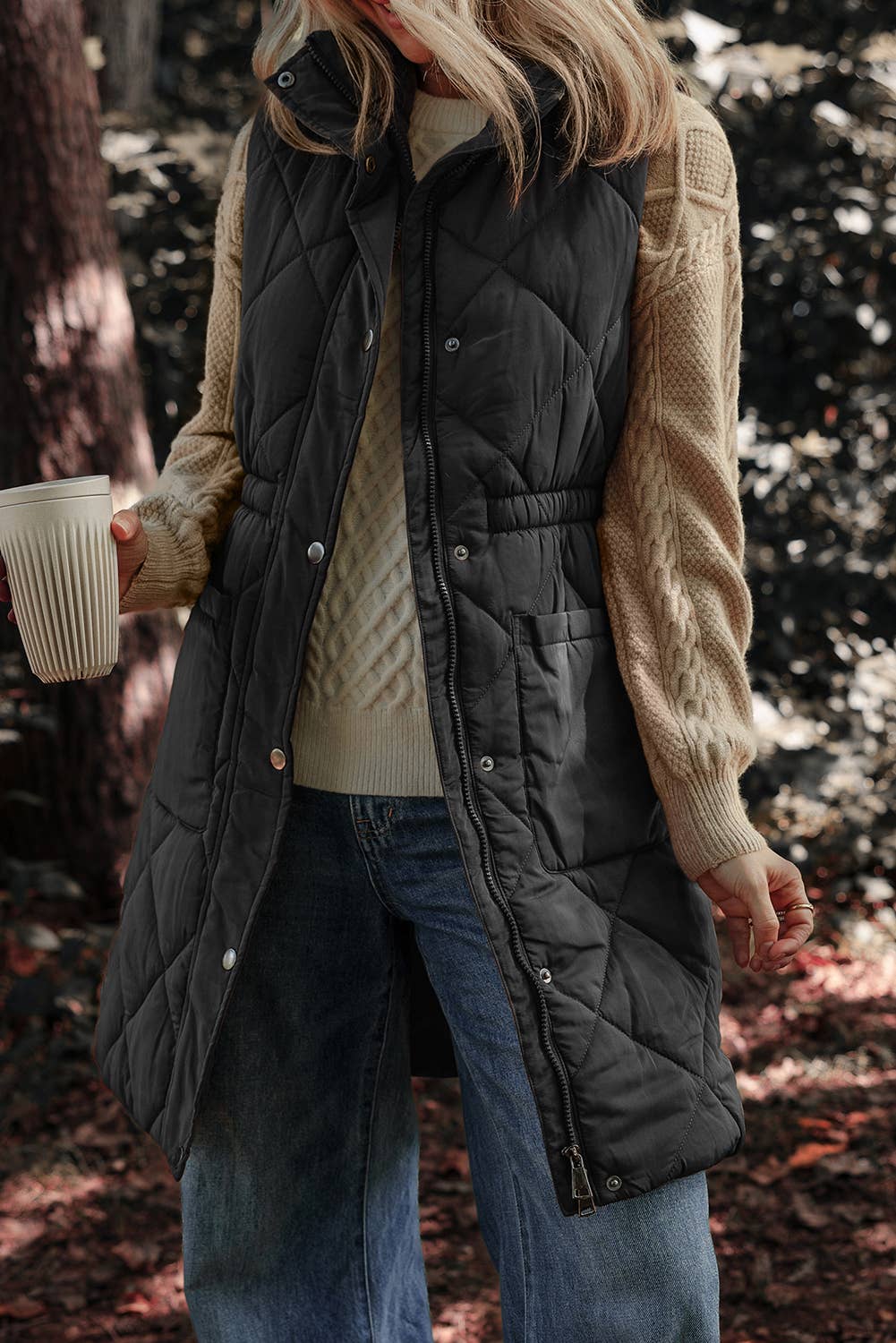 Longline Quilted Stand Collar Puffer Vest