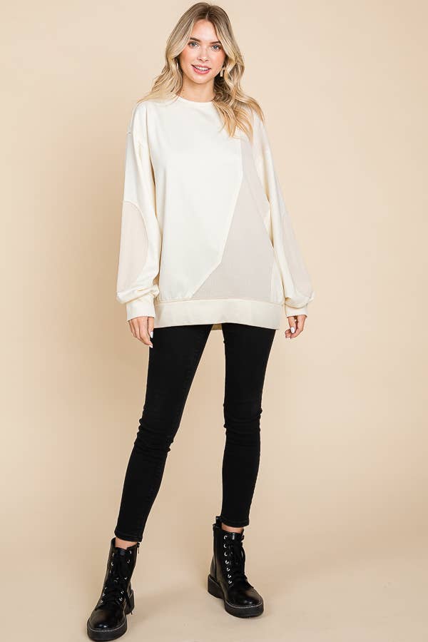 zoomed out view of Ivory Mineral Wash Thermo Sweatshirt - French terry with long sleeves and thermo contrast details