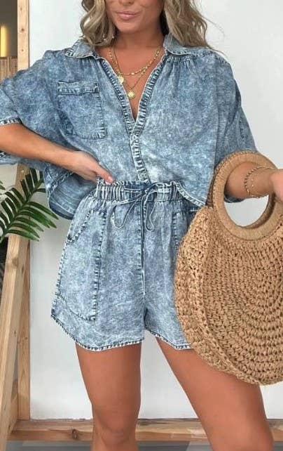 Light blue denim washed romper