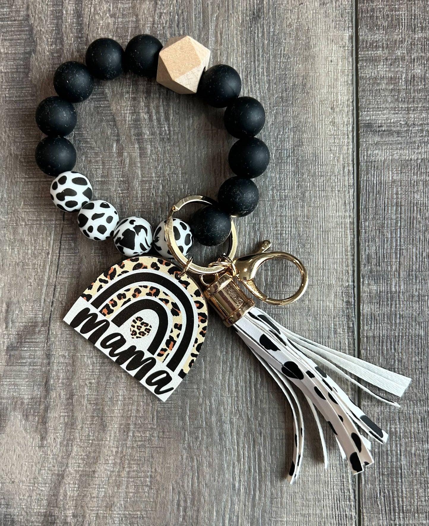 JILLIAN INK LLC - Mama Leopard Rainbow Silicone Beaded Keychain Wristlet: Blue