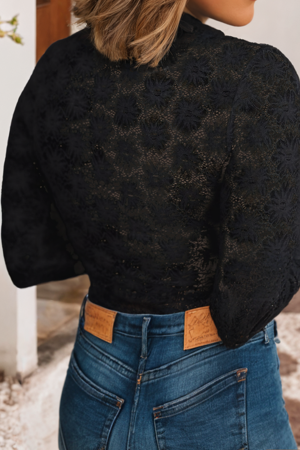 Floral Lace High Neck Long Sleeve Top