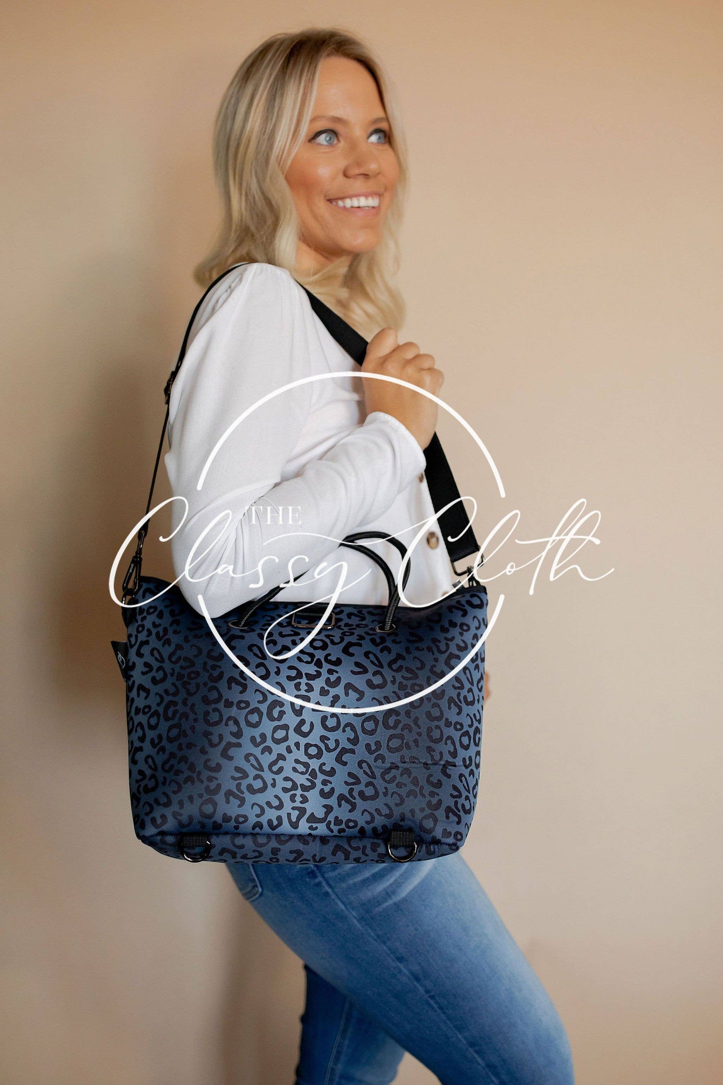 The Classy Cloth WS - Beach Tote Black Leopard RTS H