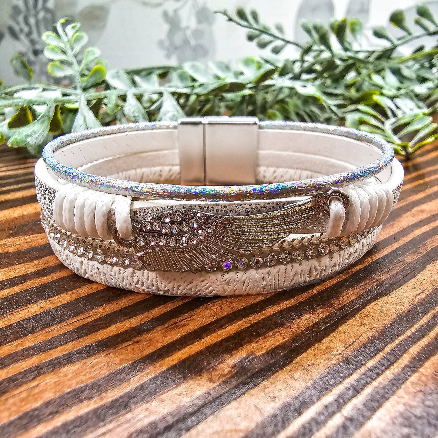 BD Lasers INC. - Magnetic Clasp Stacked Bracelet Angel Wing Jewelry