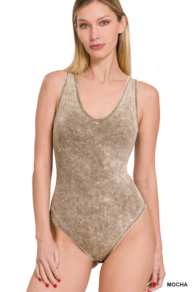 Washed Cotton Bodysuit w/ snap button closure: ASH BLACK