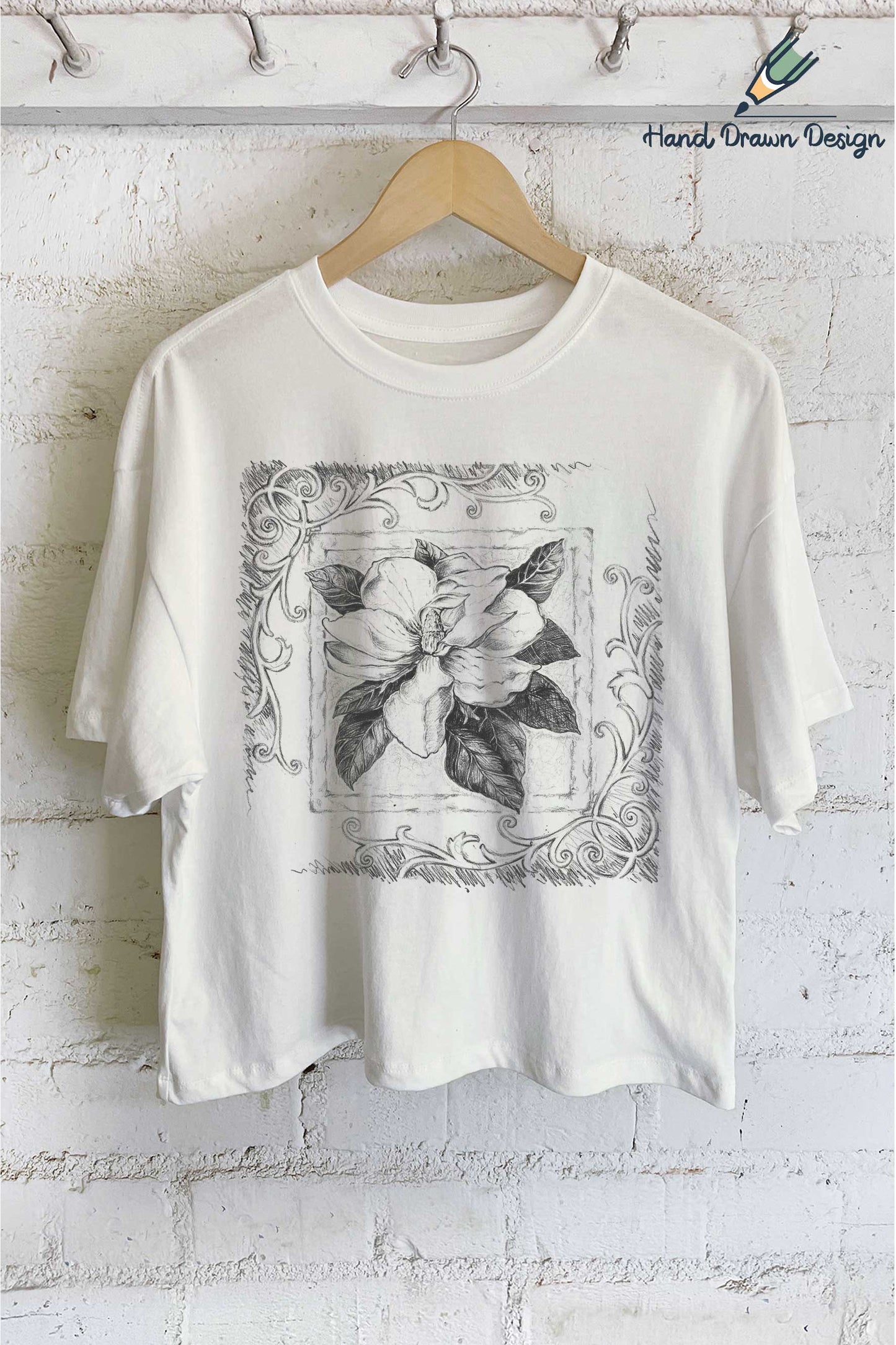 Rustee Clothing - MAGNOLIA FLOWER HAND DRAWN GRAPHIC LONG CROP TOP: Dusty mint