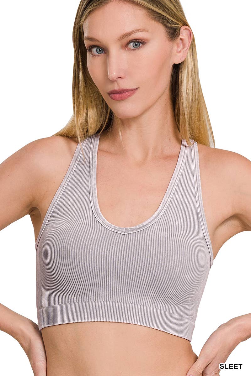 42POPS - ._ Washed rib Seamless Racerback Bra: S/M / N CORAL FUCHSIA-149907