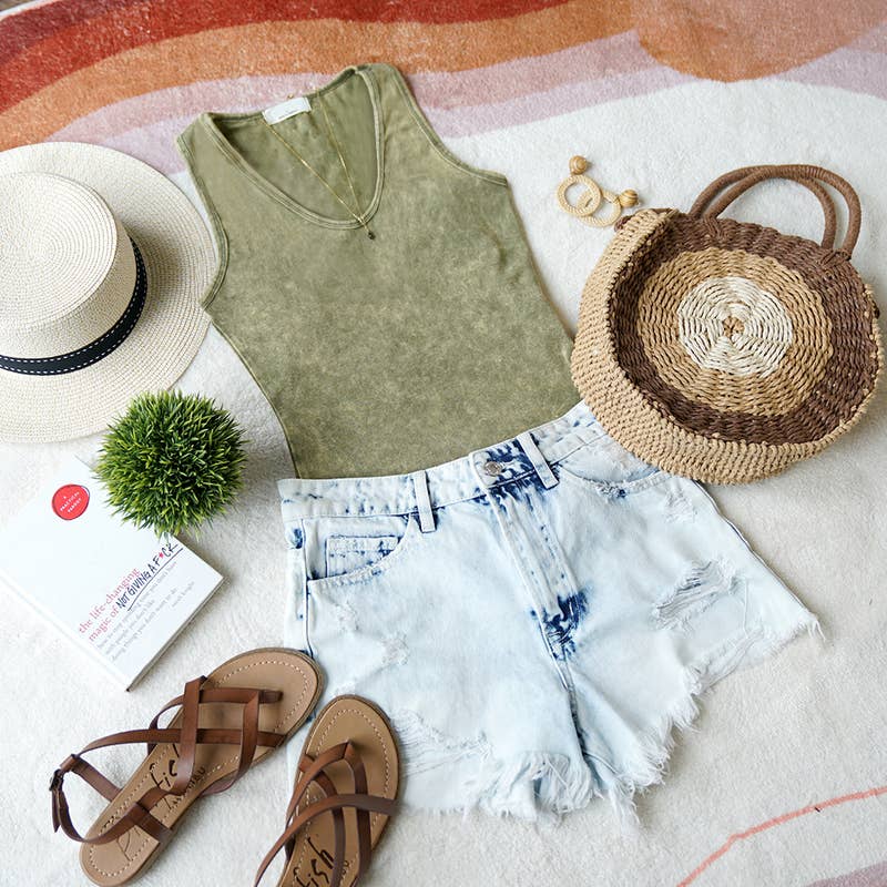 Washed Cotton Bodysuit w/ snap button closure: ASH BLACK