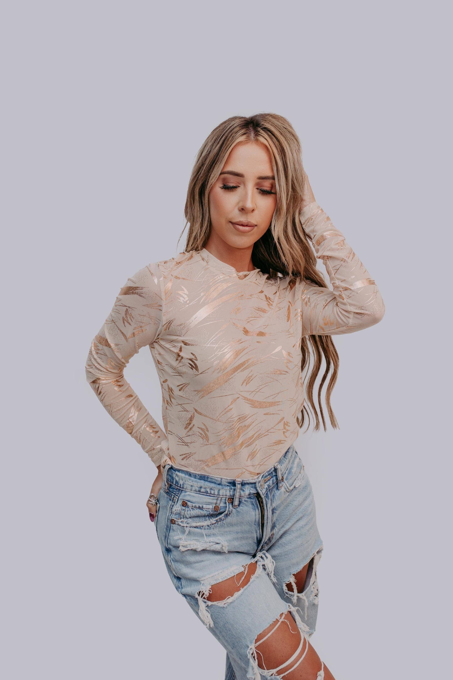 Gold Paint Mesh Top: Neutral