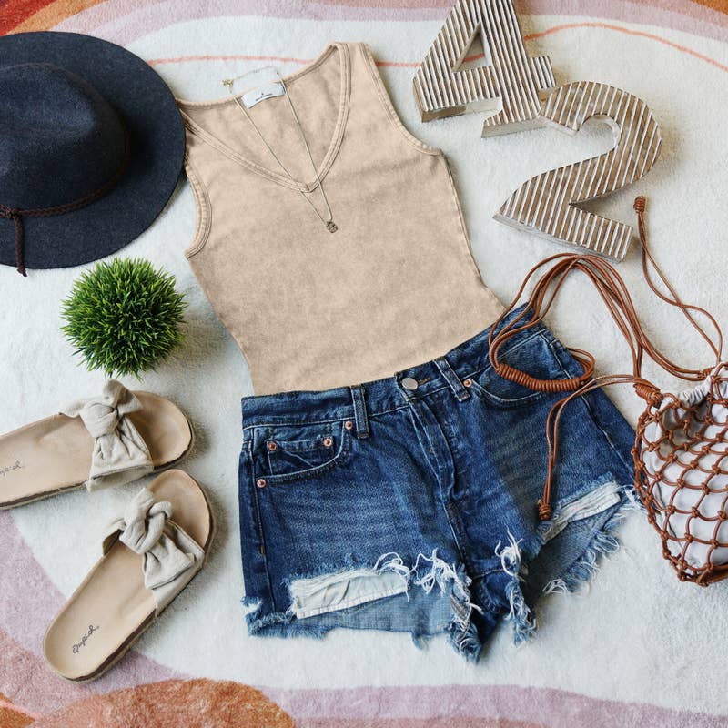 Washed Cotton Bodysuit w/ snap button closure: ASH BLACK