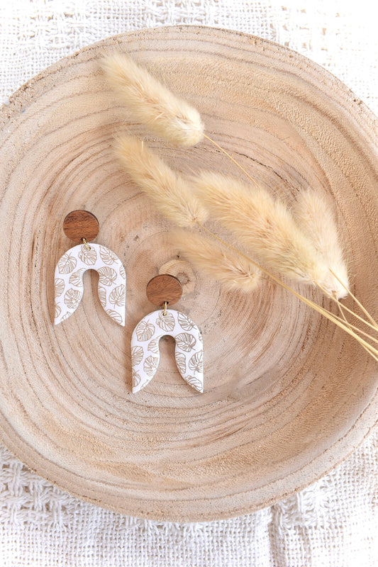 Dusty Rose Creations - White & Wood Monstera Arch Dangles