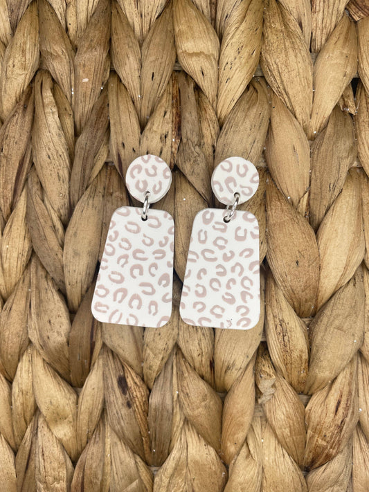 KBH CREATIONS - Beige Leopard Square Dangle Handmade Clay Earrings