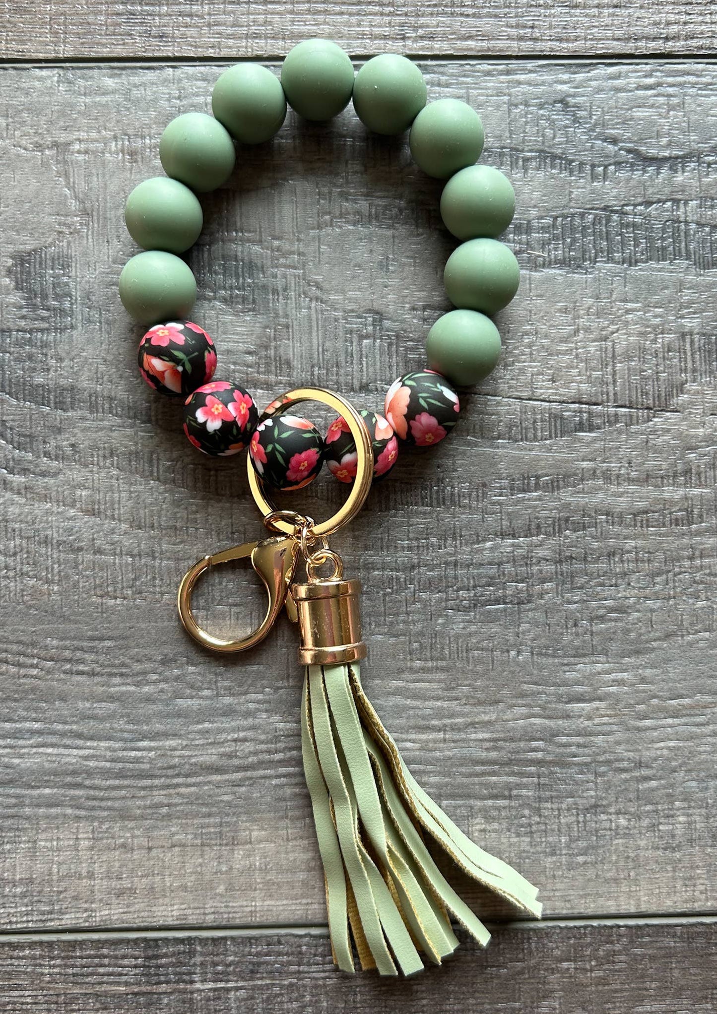 JILLIAN INK LLC - Floral Silicone Bead Wristlet Keychain: Green