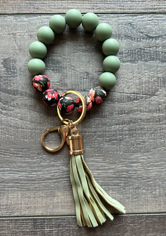 JILLIAN INK LLC - Floral Silicone Bead Wristlet Keychain: Green