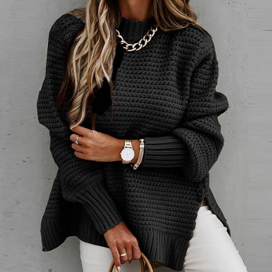 Tucked hand side split knit sweater: