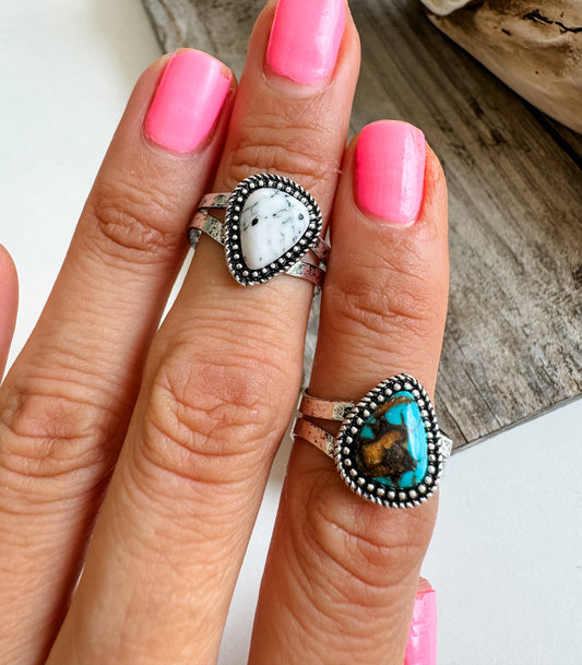 Boho Ranch Shop - Western Teardrop Stone Adjustable Ring : TURQUOISE