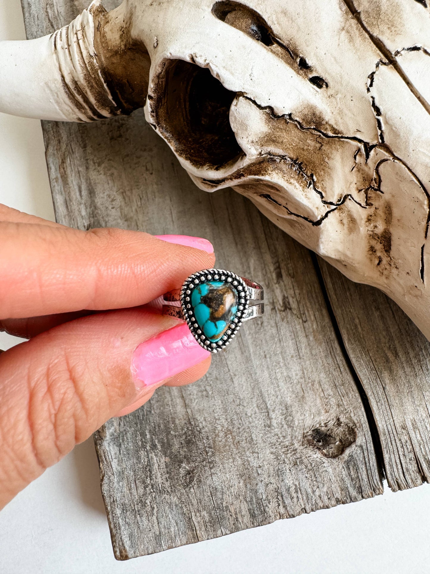 Boho Ranch Shop - Western Teardrop Stone Adjustable Ring : TURQUOISE