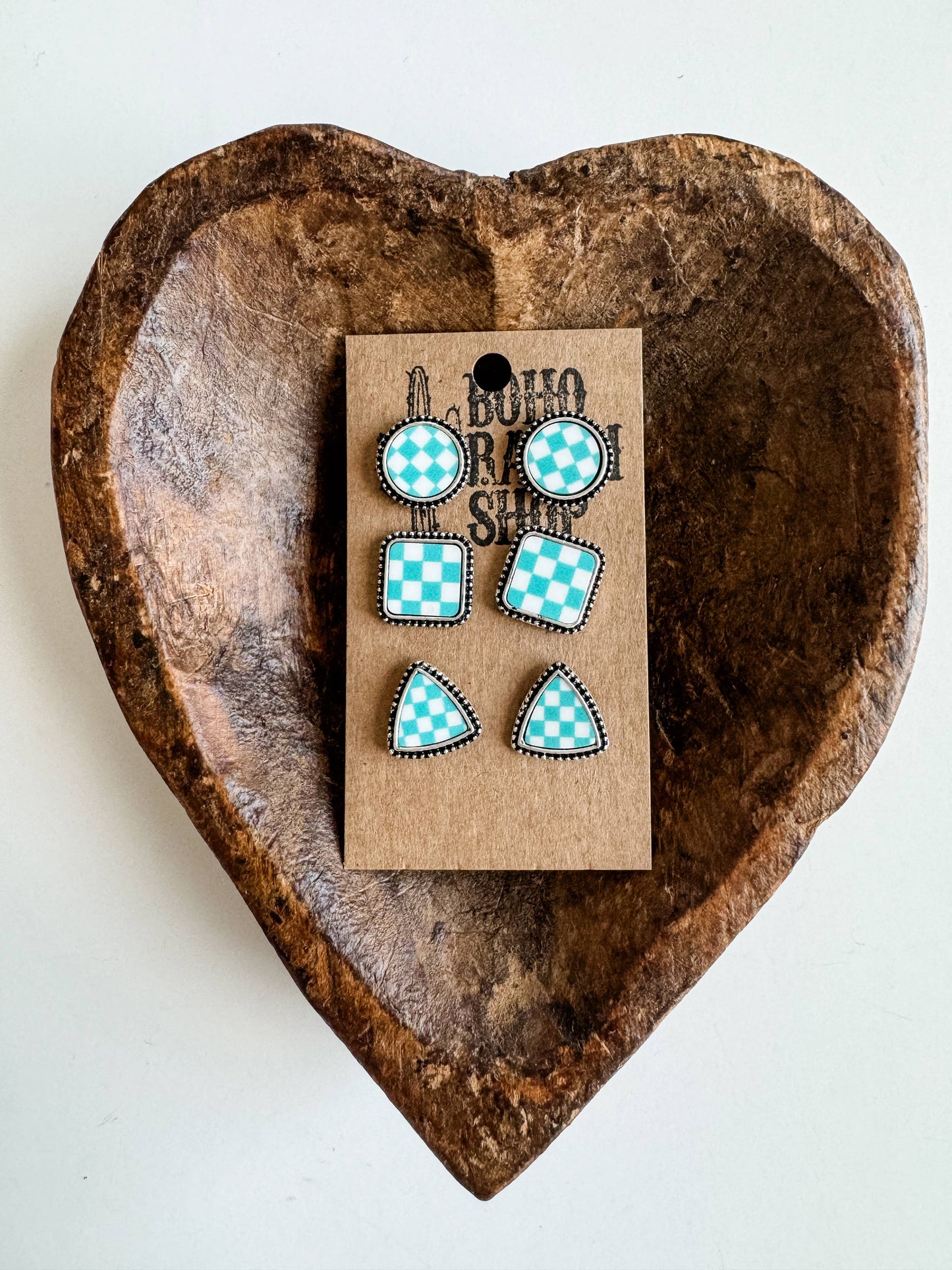 Boho Ranch Shop - Western Checker Shape Post Combo Earring Set: 4