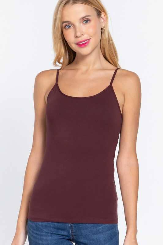 Basic Adjustable Spaghetti Strap Cropped Cami With Self Bra: WHITE